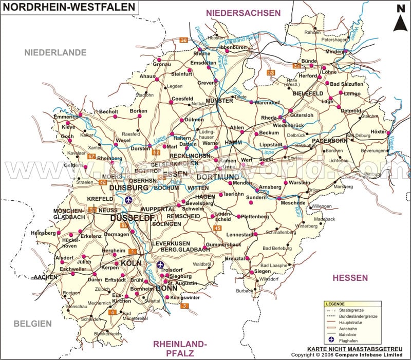 Landkarte Nordrhein Westfalen
