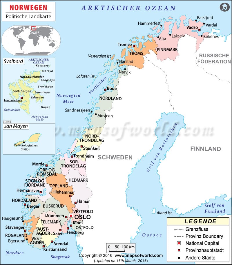 Politische Landkarte Norwegen