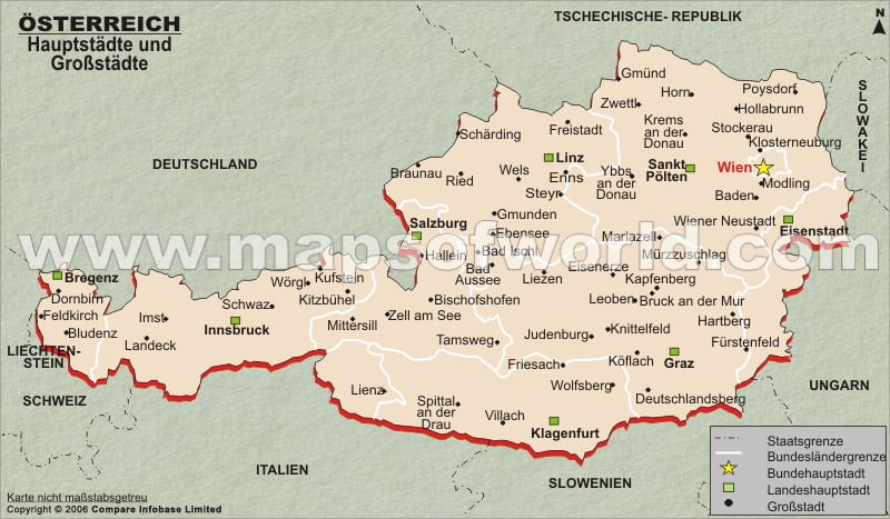 Karte der Osterreichischen Hauptstadte und Grobstadte