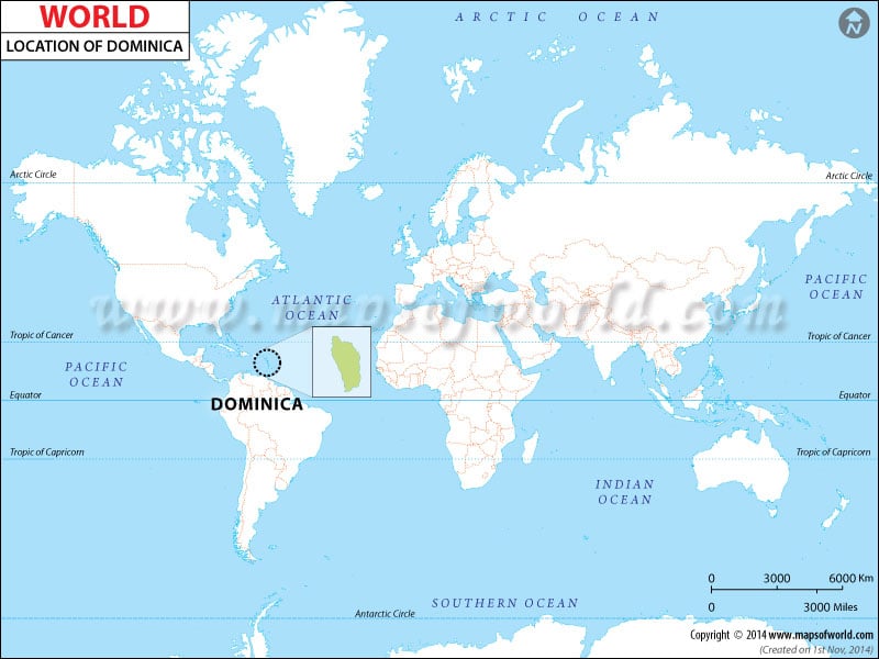 Map of World Depicting Location of Dominica