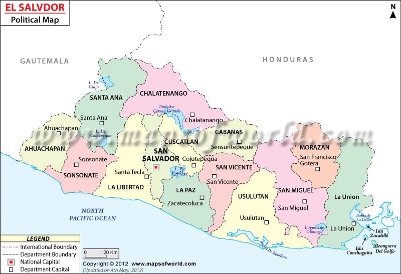 Political Map Of El Salvador El Salvador Departments Map