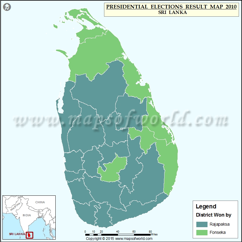 2010 Presidential Election Results on Sri Lanka Map