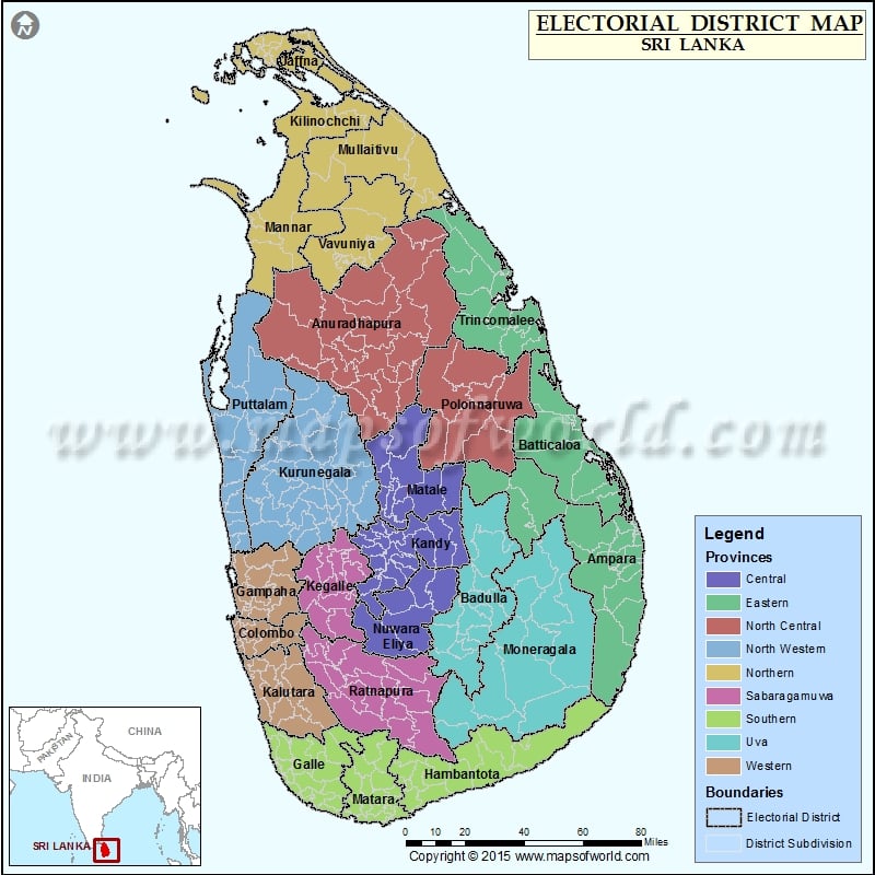  Electorial Districts map of Sri Lanka