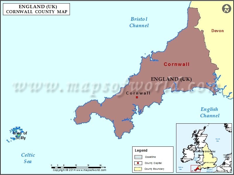Cornwall County Map Map Of Cornwall County England Uk