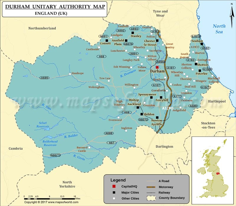 Durham County Map Map Of Durham County England Uk