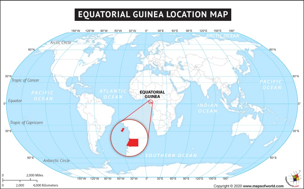 Map of World Depicting Location of Equatorial Guinea