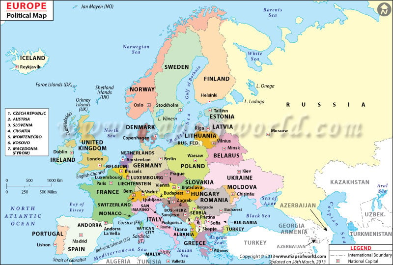 List Of European Countries European Countries Map