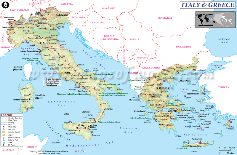 Map of Italy and Greece