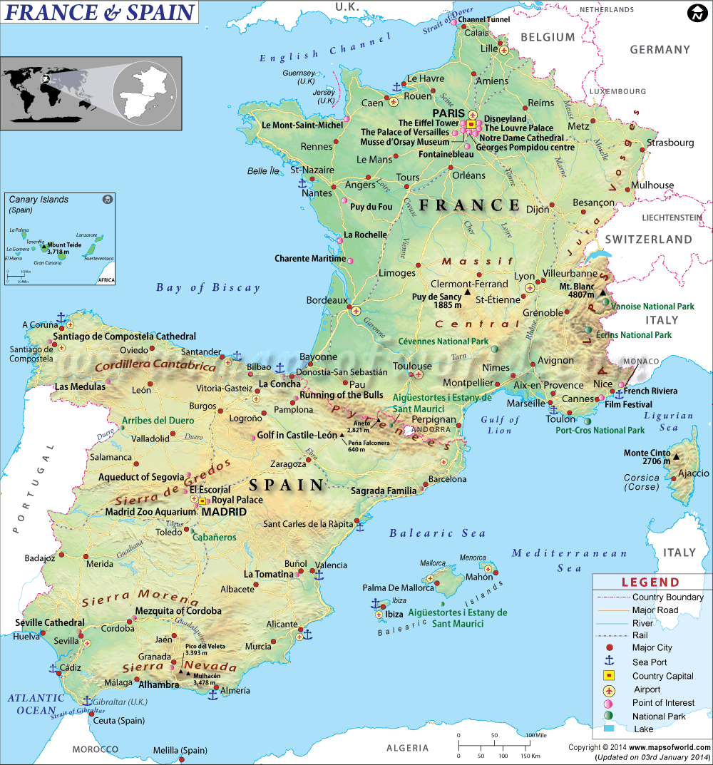 Map of France and Spain