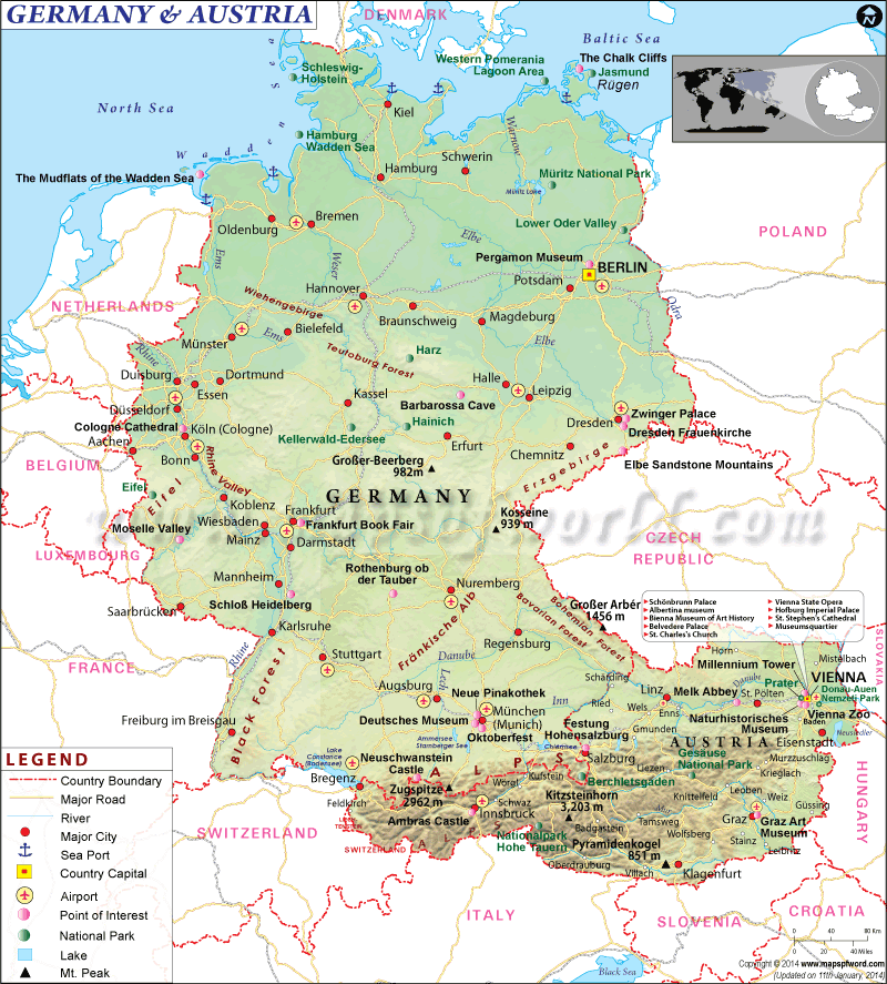 Map of Germany and Austria