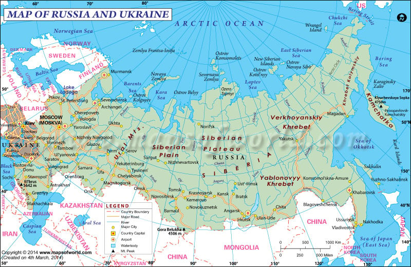 Map of Russia and Ukraine