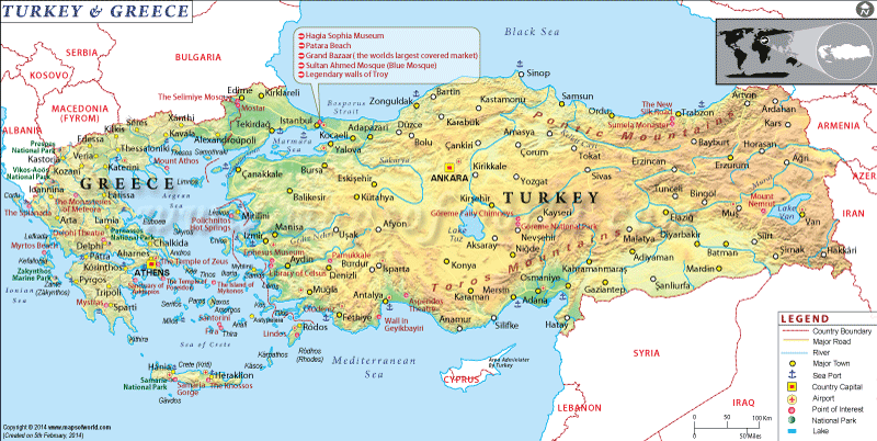 Map of Turkey and Greece