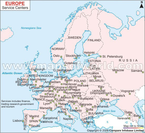 Map of Services Centers in Europe