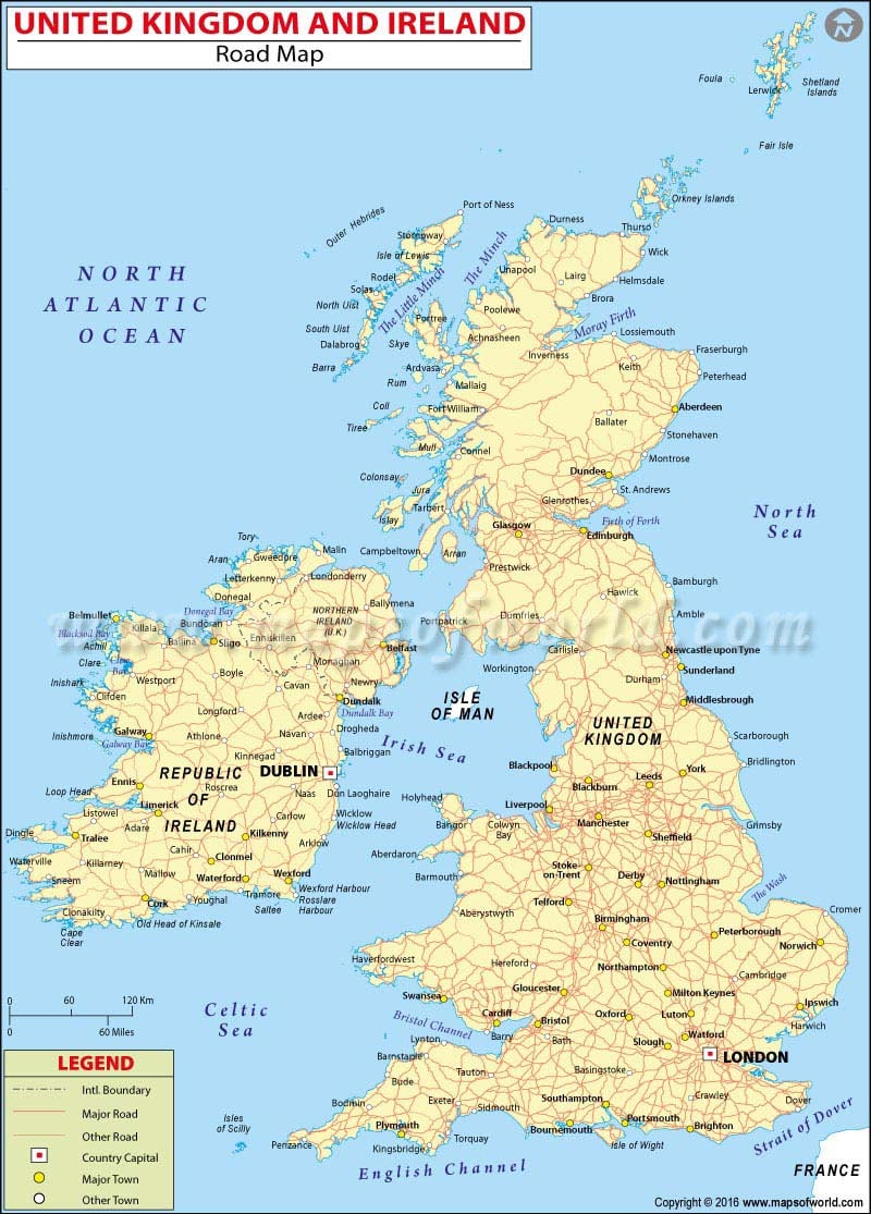 Road Road Map Of Uk And Ireland Great Britain And Ireland Road Map