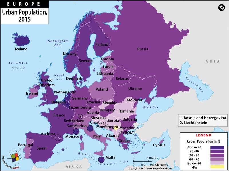 European Countries with Urban Population