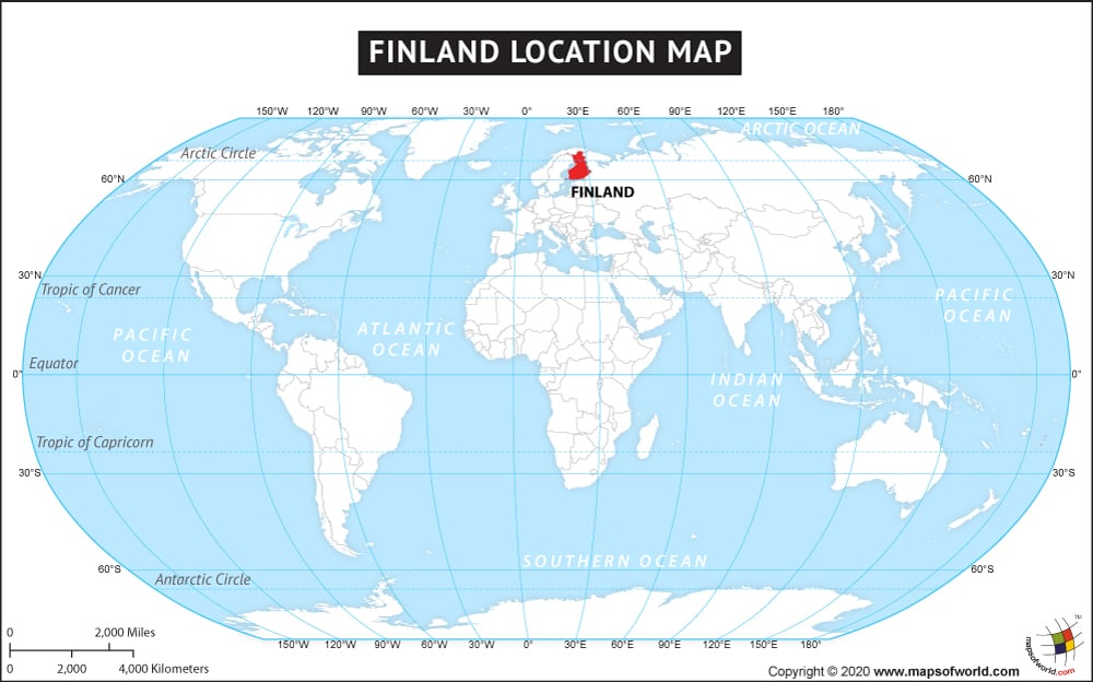 Map of World Depicting Location of Finland