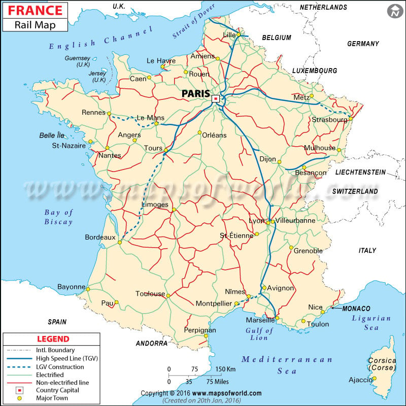France Rail Map Railway Map Of France