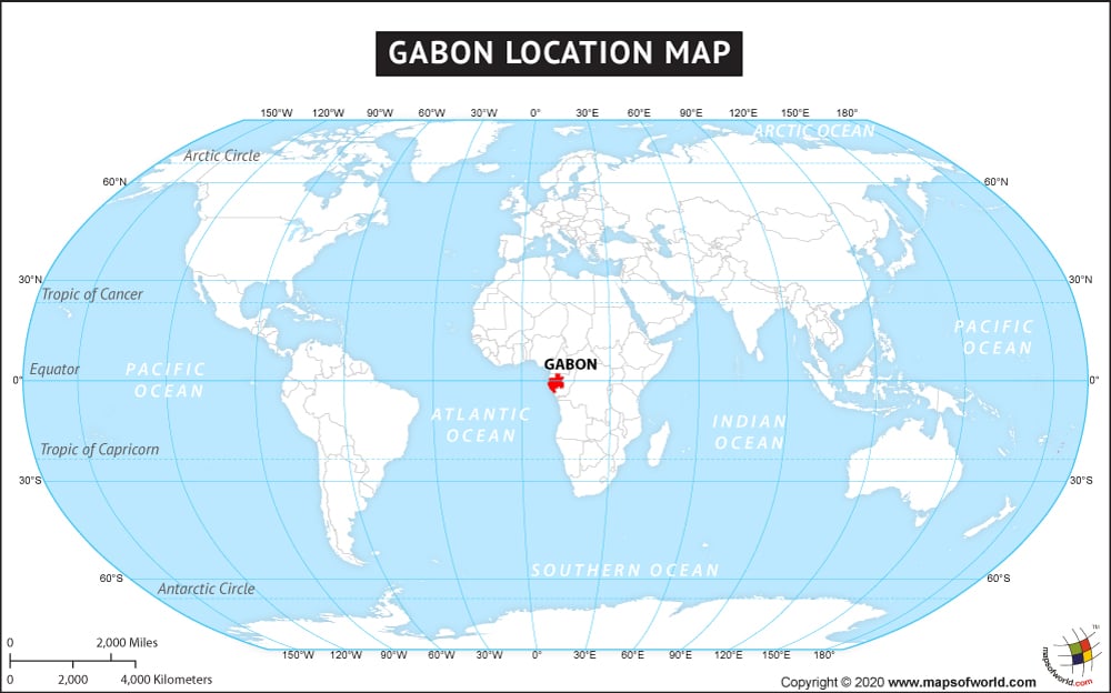Map of World Depicting Location of Gabon