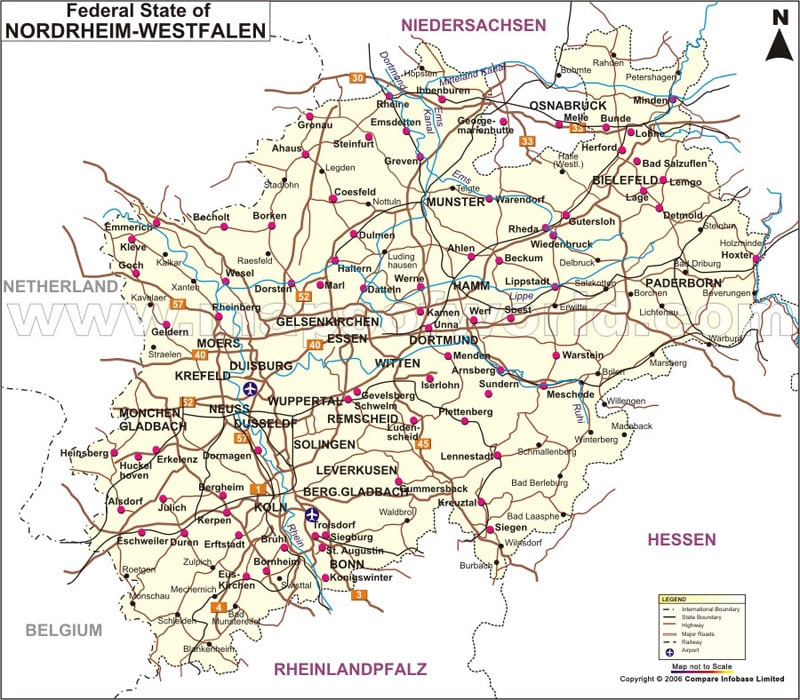 karta njemačke bayern Map of Nordrhein Westfalen | Nordrhein Westfalen Map, Germany karta njemačke bayern