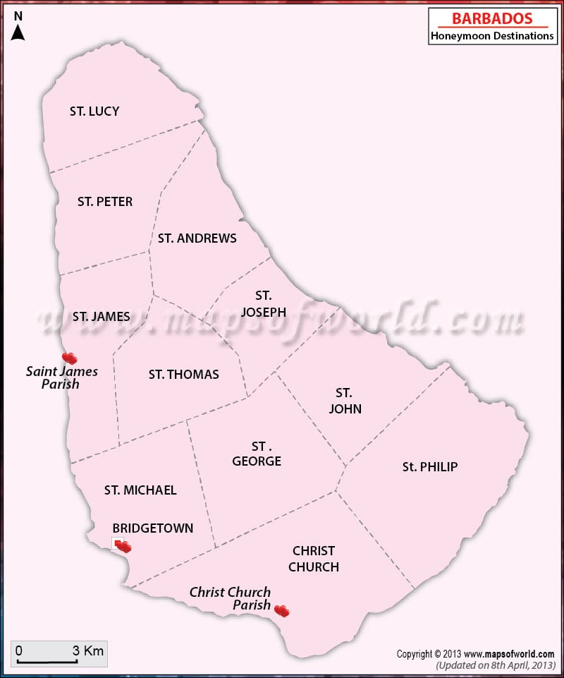 Barbados honeymoon destination map