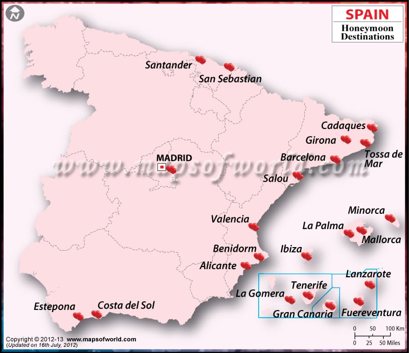 Spain Honeymoon Destinations Map