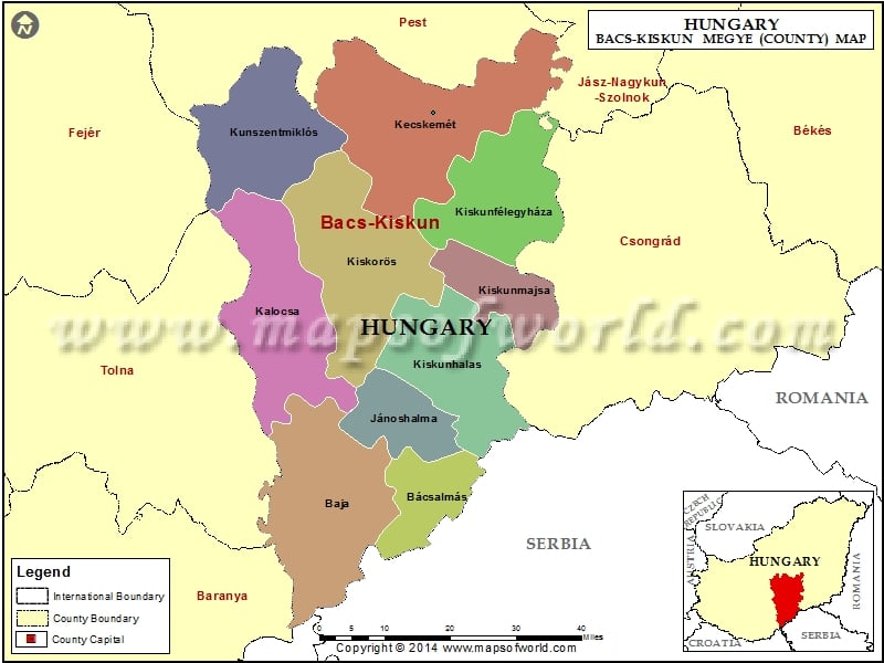 Map of Bacs-Kiskun County, Hungary