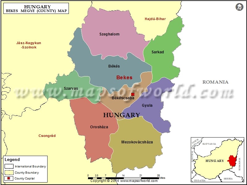 Map of Bekes County, Hungary