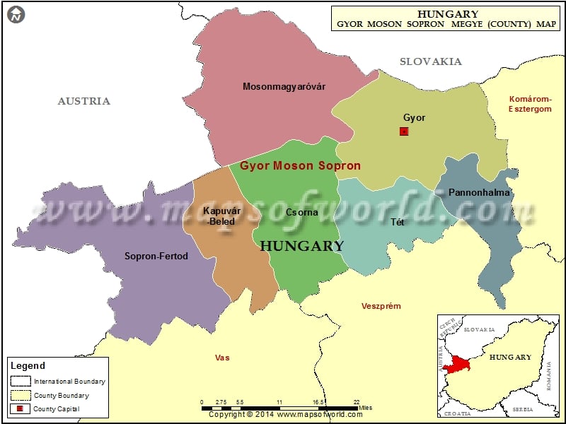 Map of Gyor Moson Sopron County, Hungary