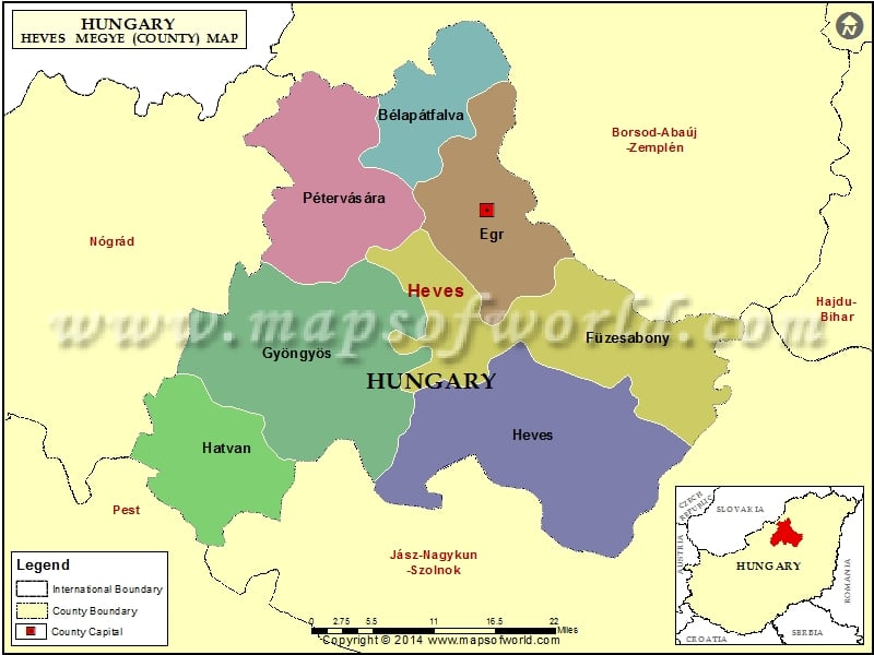 Map of Heves County, Hungary