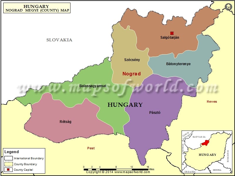 Map of Nograd County, Hungary