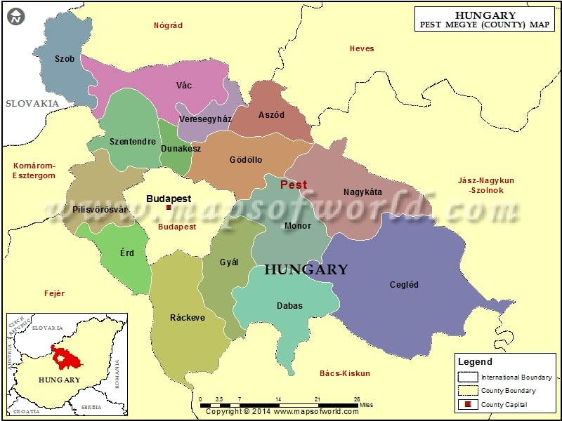 Map of Pest County, Hungary