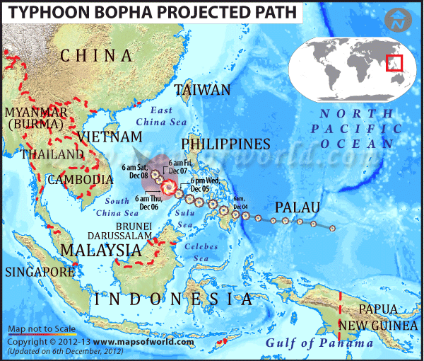 Philippines Typhoon Pablo (Bopha) Path Map