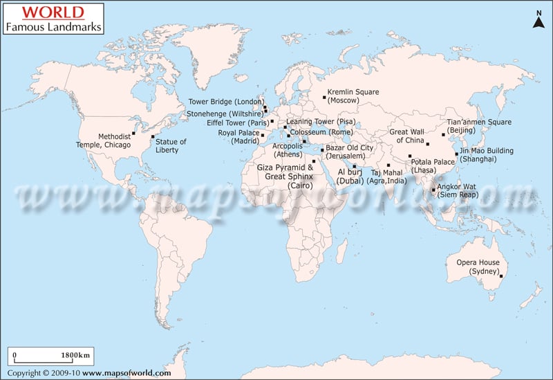 World Map of Landmarks of the World