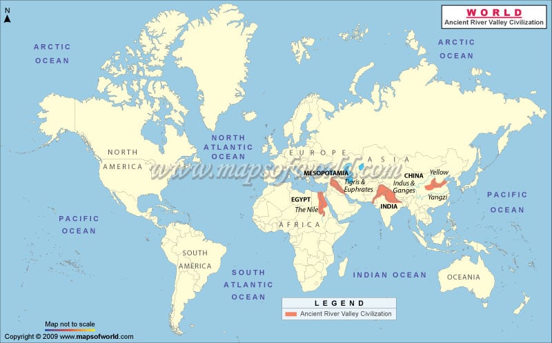 World Map River Valley Civilizations