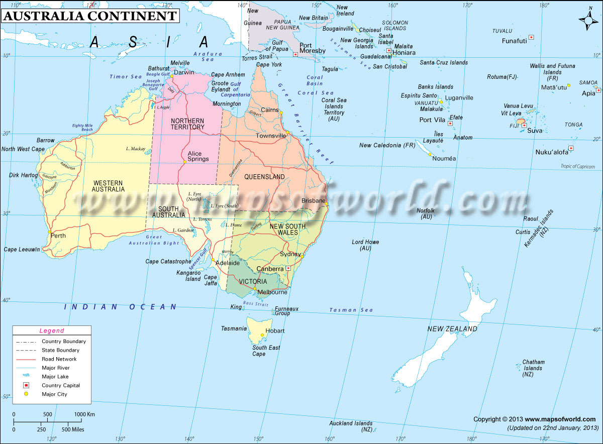 Map of Australia Continent