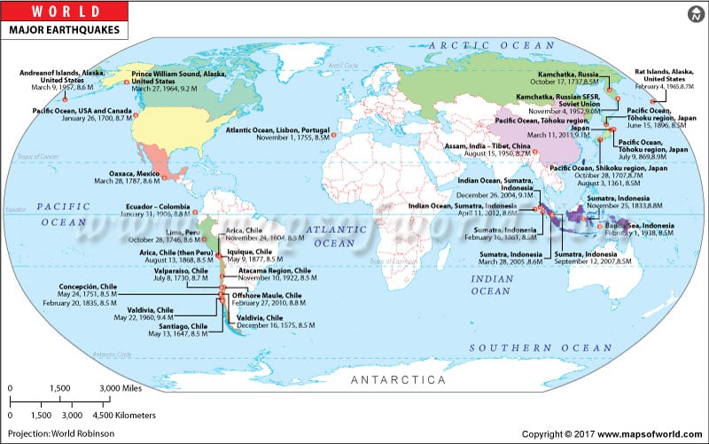 Major Earthquakes In The World Earthquake Map