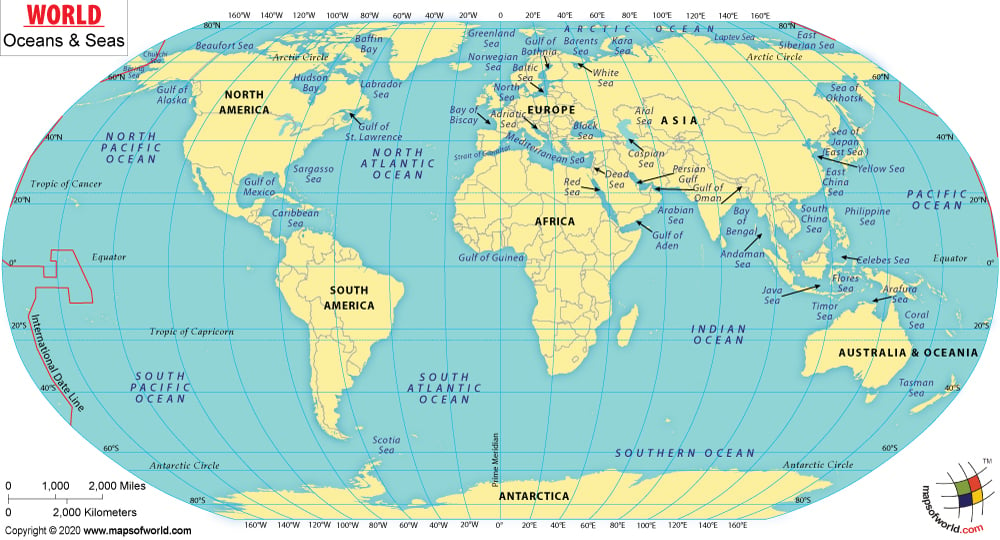 How many bodies of water are there in the world World Ocean Map World Ocean And Sea Map