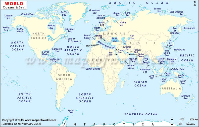 World Ocean Map World Ocean And Sea Map