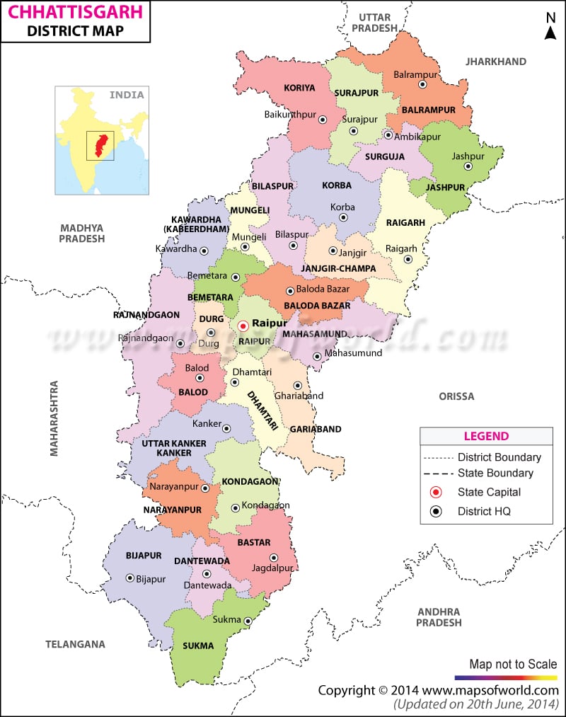 Chhattisgarh Map Districts In Chhattisgarh
