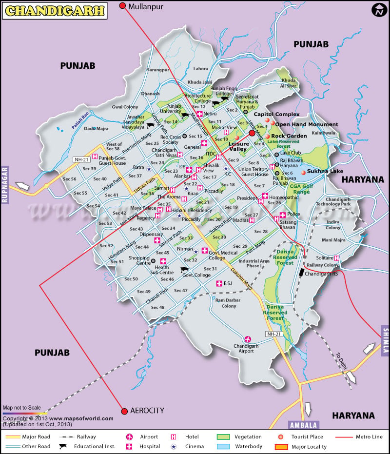Chandigarh Map Map Of Chandigarh City