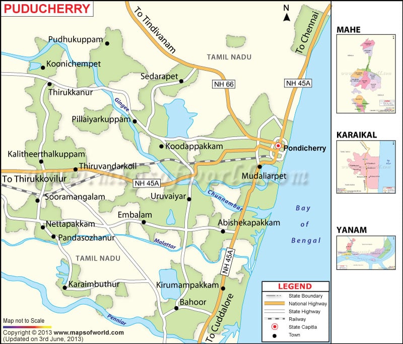 Puducherry Map Districts In Puducherry Formerly Pondicherry