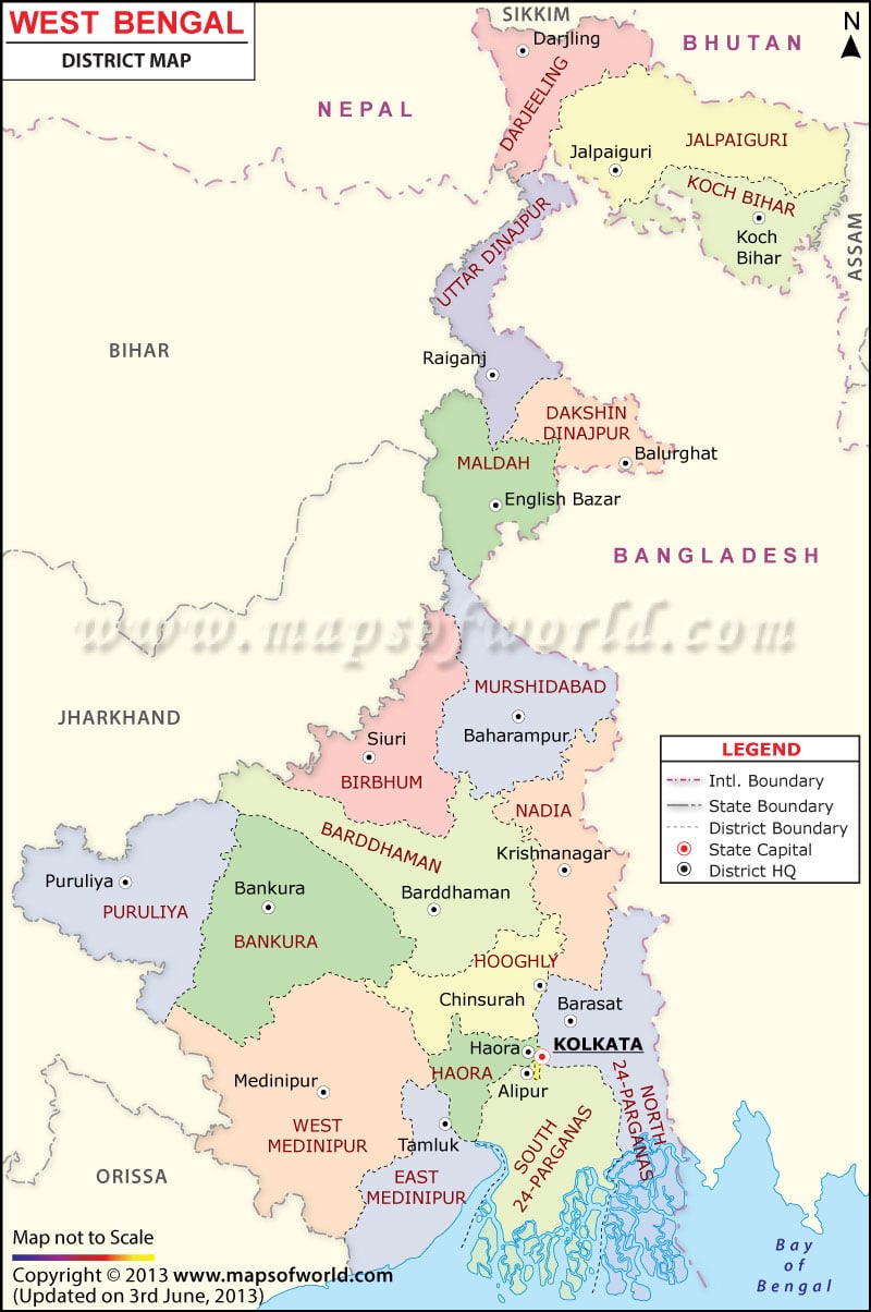 West Bengal Map Districts In West Bengal