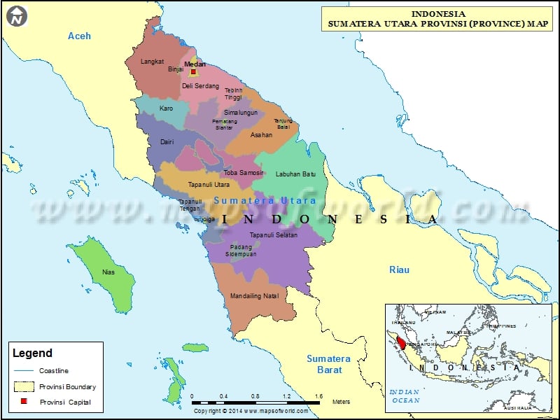 Sumatera Utara Map, Map of Sumatera Utara Province, Indonesia