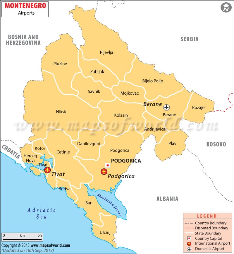 Montenegro Airports Map