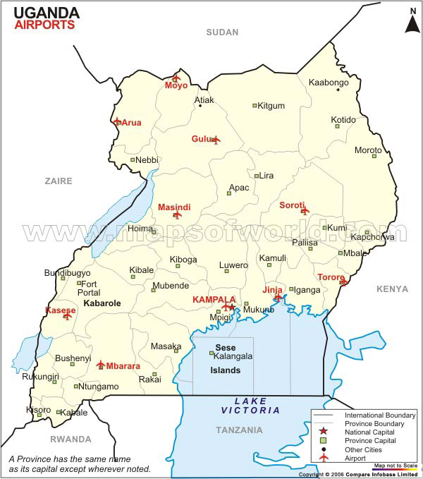 Airports in Uganda, Uganda Airports Map