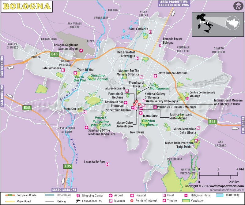 Map of Bologna City, Italy
