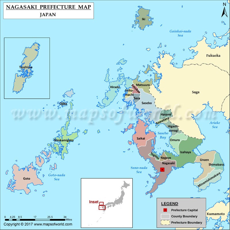 Map of Nagasaki Prefecture, Japan