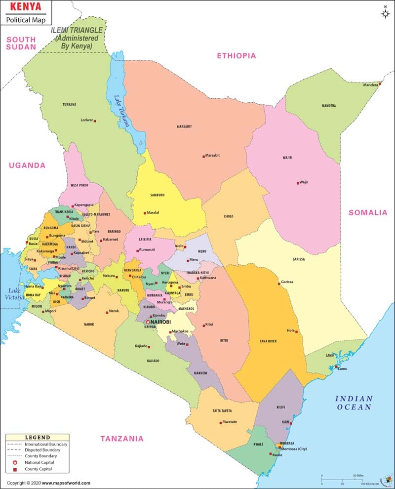 Political Map Of Kenya Kenya Counties Map