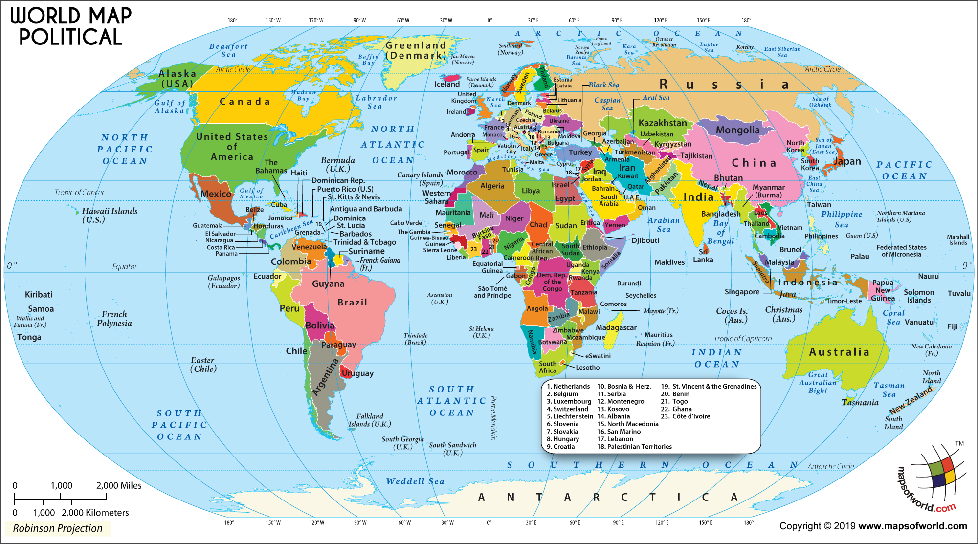 World Map Countries With Political Boundaries In Robinson