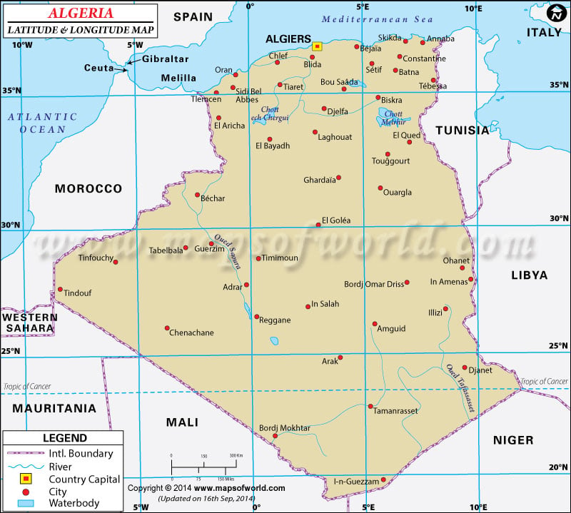 Algeria Latitude and Longitude Map